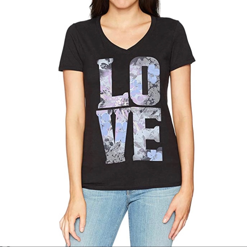Hanes Graphic Tee Floral Love Black Size Large